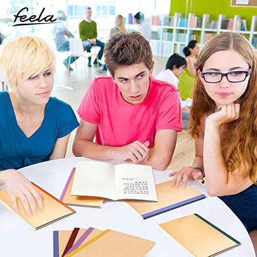 feela 56 Pack Composition Notebooks Bulk, Kraft Cover Lined Blank College Ruled Composition Travel Journals with Jewel Tone Spines For Women Students, 60 Pages, 8.3”x 5.5”, A5, 8 Vintage Colors - Image 7