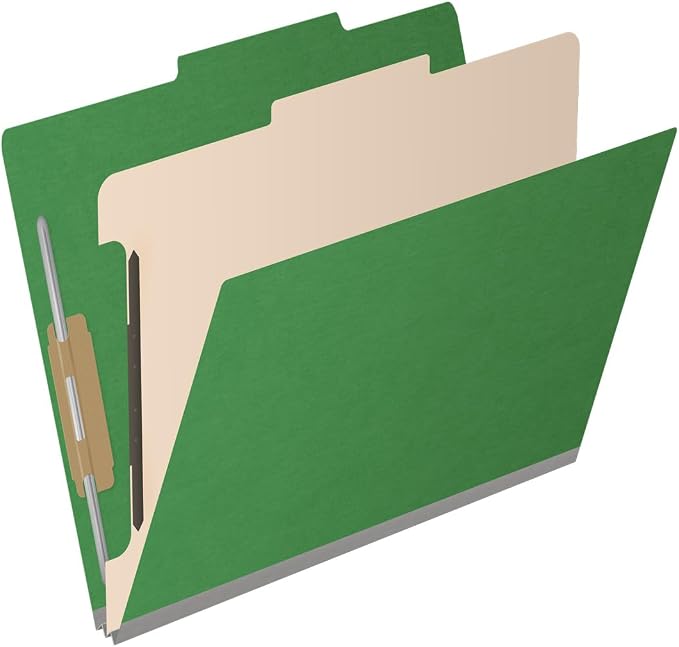 25 Pt. Pressboard Classification Folders, 2/5 Cut ROC Top Tab, Letter Size, 1 Divider, Moss Green (Box of 10) - Image 2