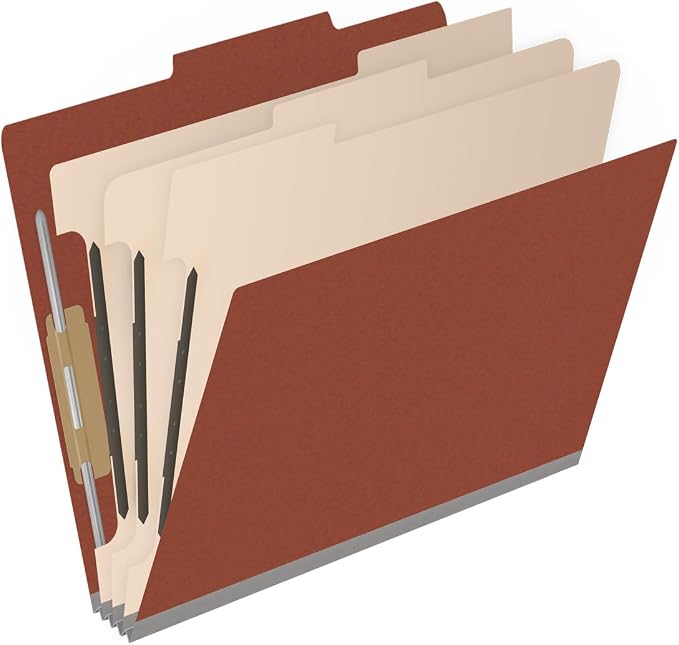 25 Pt. Pressboard Classification Folders, 2/5 Cut ROC Top Tab, Letter Size, 3 Dividers, Brick Red (Box of 10) - Image 2