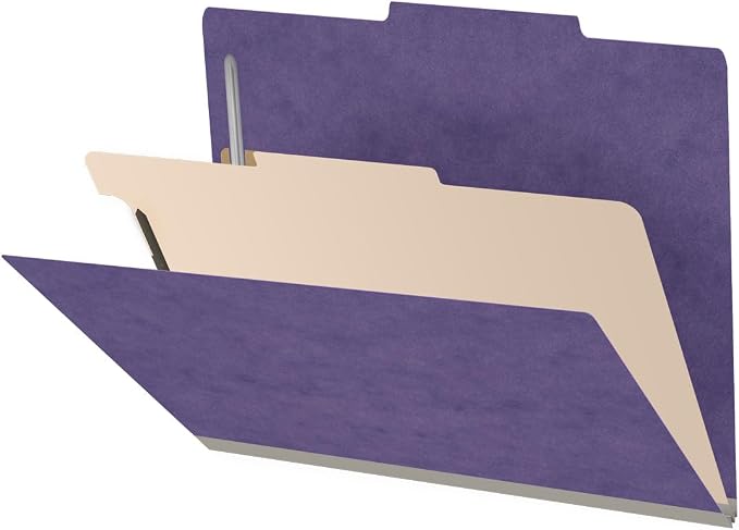 25 Pt. Pressboard Classification Folders, 2/5 Cut ROC Top Tab, Letter Size, 1 Divider, Purple (Box of 10) by Ecom+Folders