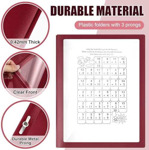 Teling Report Covers with 3 Prong Presentation Folders, Dark Red - Image 3