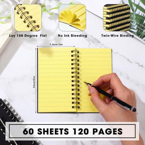 Jutom 2 Pcs Small Spiral Notebook Memo Pad 3x5, Black Cover Yellow Page - Image 2