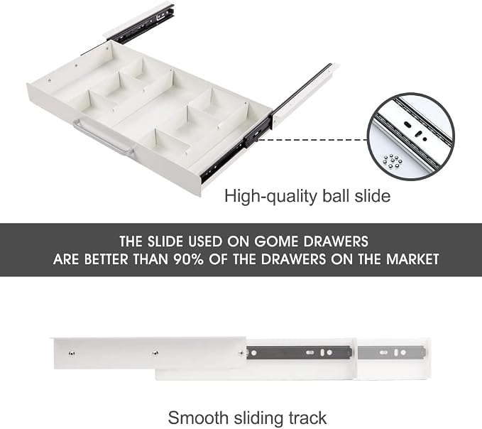 Large Size Under Desk Slide out Pencil Drawer White with Adjustable Space Divider Design for Storing Pencil and Office Accessories, Underdesk Pull out Tray Organizer Mounted for Sit Stand Workstation - Image 6