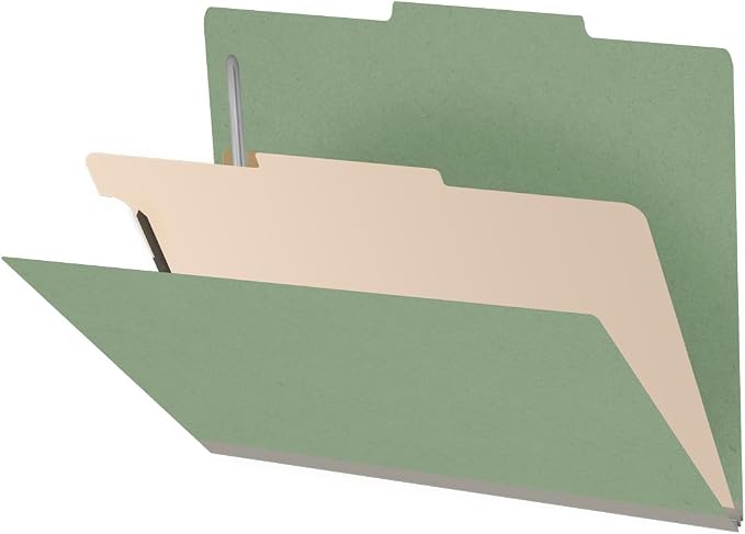 25 Pt. Pressboard Classification Folders, 2/5 Cut ROC Top Tab, Letter Size, 1 Divider, Green (Box of 10) by Ecom+Folders