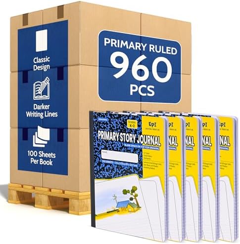 960 Pack (Pallet) EPI Primary Ruled Composition Notebook Bulk, 200 pages (100 Sheets), 9-3/4 x 7-1/2, Blank Top Header For Drawing, Story Paper, Heavy Duty, School Supplies, Grades K-2, Sewn Binding by EPI