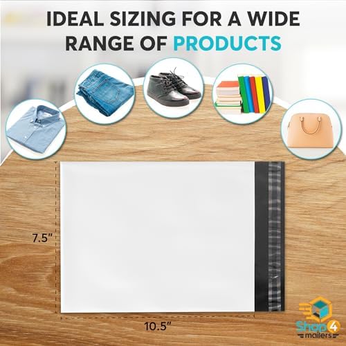 100 Count 7.5x10.5 Permanent Self Seal White Poly Mailers, 1.7 Mil - Image 3
