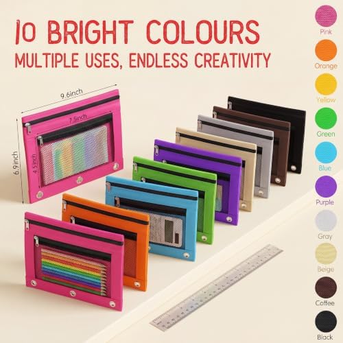 Fainne 60 Pack Pencil Pouches for 3 Ring Binder, A4/letter Size Compatible, 3 Hole Zipper Pouches with Clear Window, Double Zipper Pencil Case Bulk for Office School College Supplies(Multi Color) - Image 2
