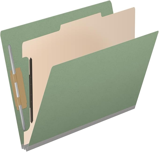 Pressboard Classification Folders, Full Cut End Tab, Letter Size, 1 Divider, Green (Box of 10) - Image 2