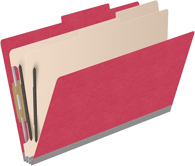18 pt Heavy Duty Top Tab Color Folders, 2/5 Cut ROC Top Tab, Legal Size, 2 Dividers, Red (Box of 10) - Image 2