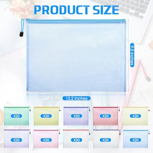 200 Pcs A4 Mesh Zipper Pouch Bulk Waterproof Mesh Zipper Organizer Plastic File Folder Case for School Office Supplies Document Board Games Puzzle(Colorful) - Image 2
