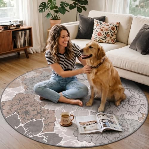5FT Round Office Chair Mat for Hardwood Floor, Non-Slip Washable Taupe Grey - Image 3