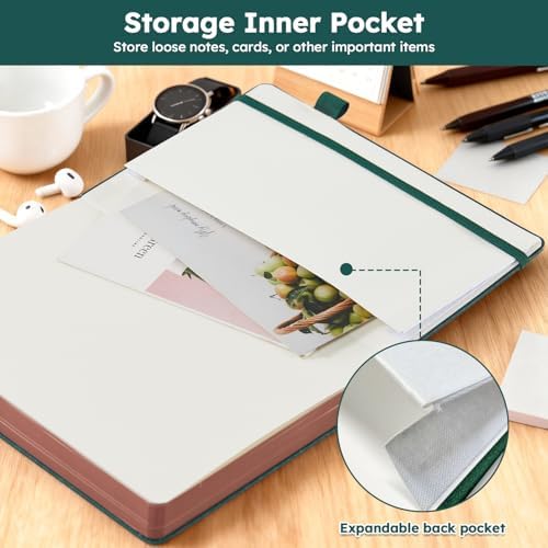 FOCUS DAY A5 Journal Notebook for Women Men, 320 Pages Lined Journaling Notebook with 100GSM Thick Paper, Hardcover Leather Note book for Work Writing Note Taking Diary, School, 5.7'' X 8.4'', Green - Image 5