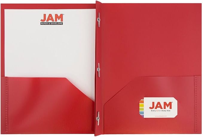 JAM PAPER Plastic 2 Pocket POP Folders - Durable School Folders with Metal Prongs Fastener Clasps - Red - 24/Pack - Image 5