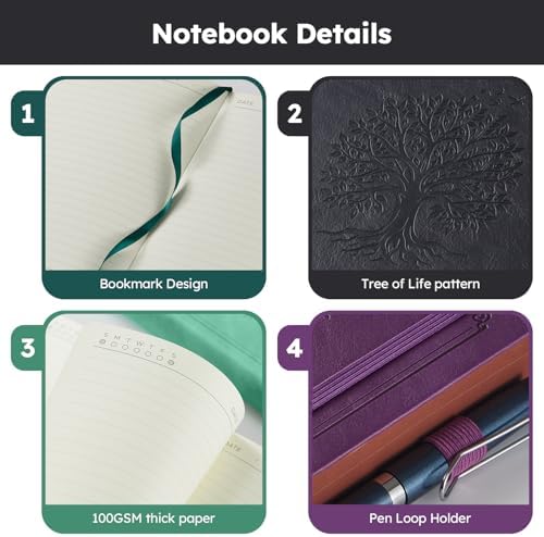 FOCUS DAY Lined Journal Notebook, A5 size (5.7'' X 8.4''), 320 Pages 100GSM Thick Paper, Leather Hardcover, for Women Men, Writing, Note Taking, Personal Diary, Travel Journal - Image 3