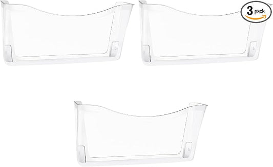 3 Pack Clear Single Pocket Hanging File Organizer, Plastic Wall Mount Paper Mails Magazines Holder, Mounted Folder Bins for Office School and Home, 13.85x3.14x6.88 inches by EASEPRES