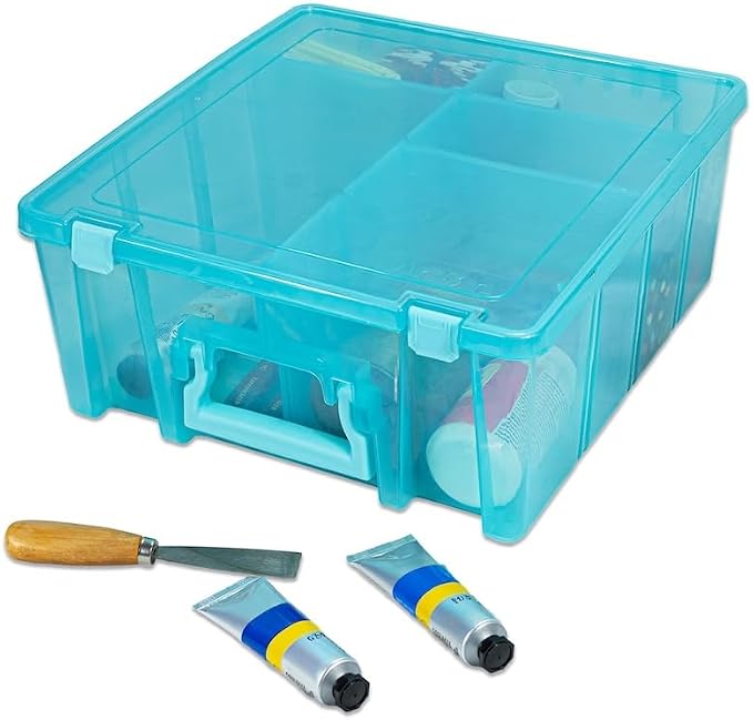 ArtBin 6990AA Super Satchel Double Deep, Portable Art & Craft Organizer with Handle, [1] Plastic Storage Case, Aqua Mist by ArtBin