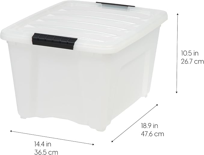 IRIS USA 6-Pack 32 Quart Storage Bins with Lids, Pearl | Conceals contents for a clean look. Great for linens, décor, closet storage, and supplies. Nestable design saves space - Image 2