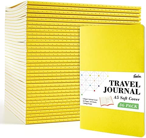feela 36 Pack Soft Cover Journal Bulk, Lined Blank Travel Journal for Women Men Writing, Notebooks College Ruled for Work, Note Taking Notebook School Business Supplies, 8.2” x 5.5”, A5, Lemon Yellow by feela