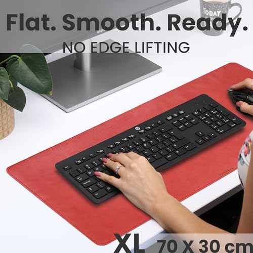 Full Grain Leather Desk Pad, Red, L (27.6 x 11.8 inch) - Image 3