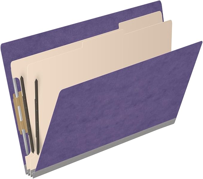 Ecom Folders End Tab Pressboard Classification Folders | Legal Size 25 Pt Stock with 2 Dividers and 2" Tyvek Expansion | Medical, Legal & Office Records Organizer | Purple, Box of 10 - Image 2