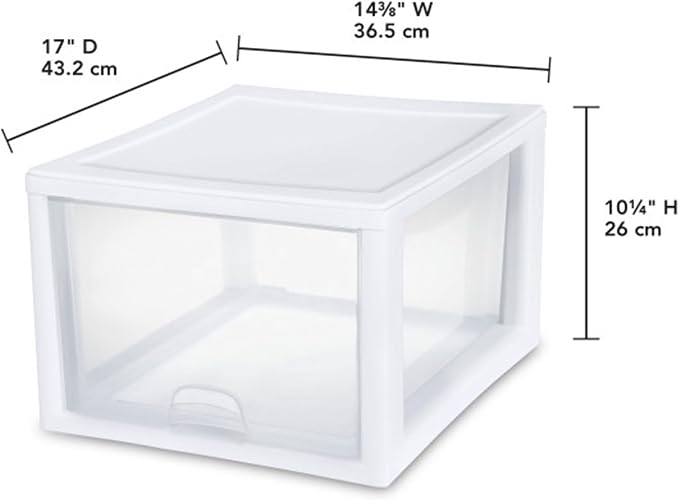 Sterilite Stacking Drawer Storage Organizer for Clothes, 27 Quart, 16-Pack | White Frame, Stackable Modular Clear Plastic Drawers & Containers for Clothing, Accessories, Craft Supplies, Shoes or Linens - Image 3
