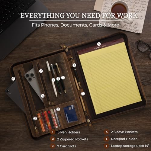 Leather Padfolio with Zipper – Business Portfolio for Men and Women, Legal Pad Portfolio, Leather Folder, Professional Padfolio for Meetings and Interviews - Image 2