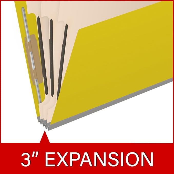 25 Pt. Pressboard Classification Folders, 2/5 Cut ROC Top Tab, Letter Size, 3 Dividers, Yellow (Box of 10) - Image 7