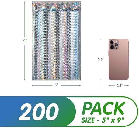 Metallic Bubble Mailers 5 x 9 Inch Holographic, Self Seal Closure, 3/16 Inch Cushioning, Padded Shipping Envelopes Pack of 200 - Image 2