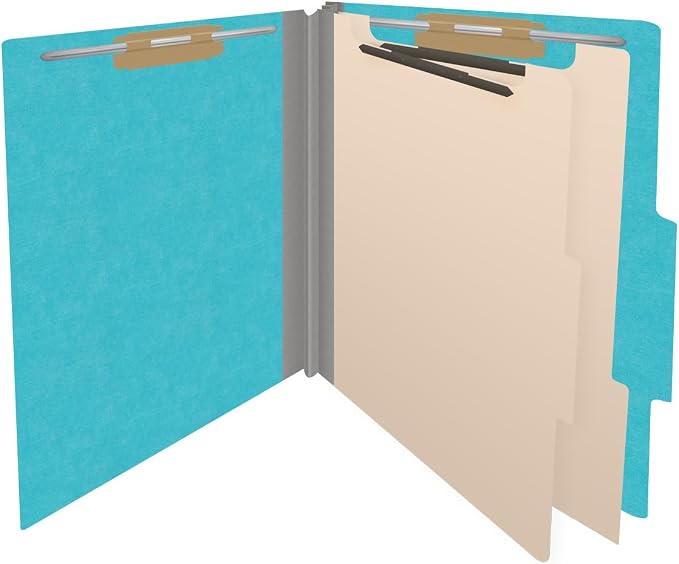 Heavy Duty End Tab Color Folders, 2/5 Cut ROC Top Tab, Letter Size, 2 Divider, Light Blue (Box of 10) - Image 4