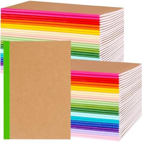 100 Pack A5 Lined Kraft Notebook Journals 8.3x5.5 In，Travel Journals Notebooks Bulk，Subject Notebooks 30 Sheets 60 Pages for Writing School Office Supplies (Multicolor Lined-100 Pack) by PetPartisan