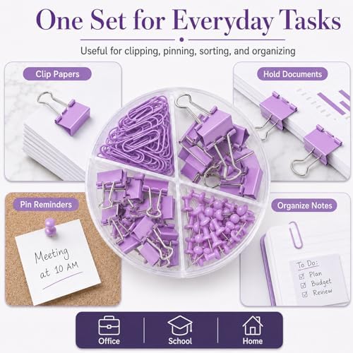 Paper Clips Binder Push Pin Set, Assorted Sized Binder Clips - Image 4