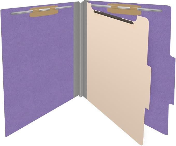 Heavy Duty End Tab Color Folders, 2/5 Cut ROC Top Tab, Letter Size, 1 Divider, Purple (Box of 10) - Image 4