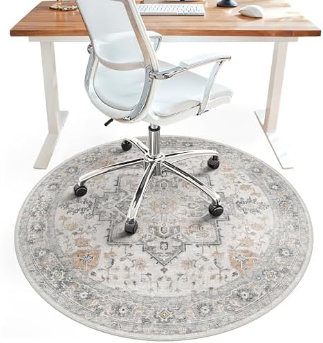 3FT Round Office Chair Mat for Hardwood Floor, Non-Slip Washable Taupe by BESBLEE