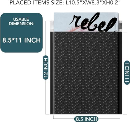 Metronic Bubble Mailers 8.5x12 250 Pack Black Waterproof Padded Envelopes - Image 2