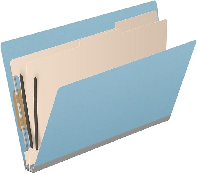 Ecom Folders End Tab Pressboard Classification Folders | Legal Size 25 Pt Stock with 2 Dividers and 2" Tyvek Expansion | Medical, Legal & Office Records Organizer | Light Blue, Box of 10 - Image 2