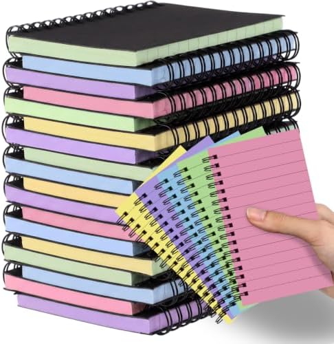 Jutom 10 Pcs Small Spiral Notebook Memo Pad 3x5, Black Cover 5 Color Page by Jutom