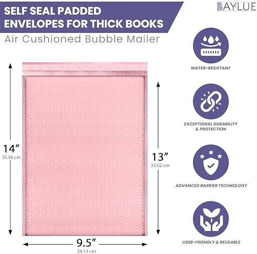 Light Pink Bubble Mailers 10x13, Self Seal Poly Padded Envelopes, 100 Pack - Image 2