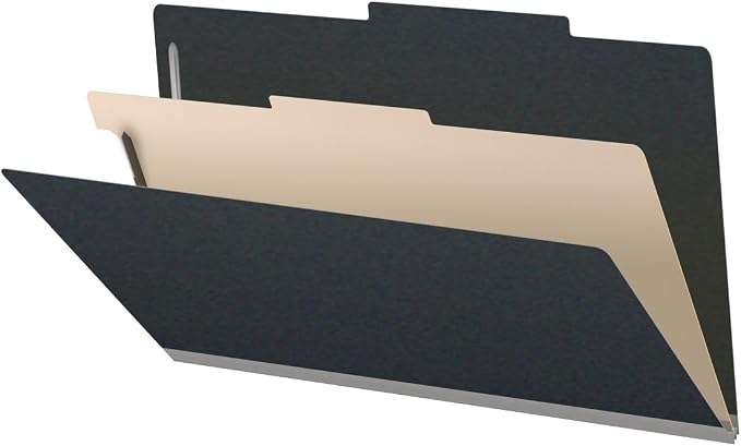 25 Pt. Pressboard Classification Folders, 2/5 Cut ROC Top Tab, Legal Size, 1 Divider, Black (Box of 10) by Ecom+Folders