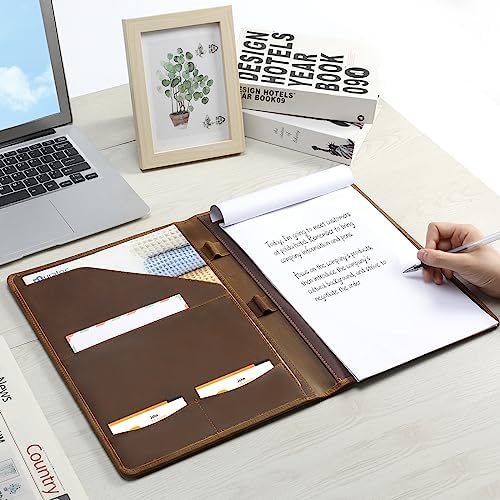 Ringsun Leather Portfolio Organizer for Men Women, Leather Padfolio Business Resume Legal Pad Portfolio Notebook Binder for A4/Pad, Leather Folio Leather Folder, Brown - Image 5