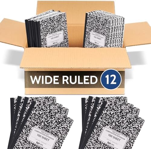 12 Pack - EPI Marble Hardcover Wide Ruled Composition Notebook | 200 Pages (100 Sheets), 9.75 x 7.5 in, Sturdy Sewn Binding | School, Office, Journaling, Notes by EPI
