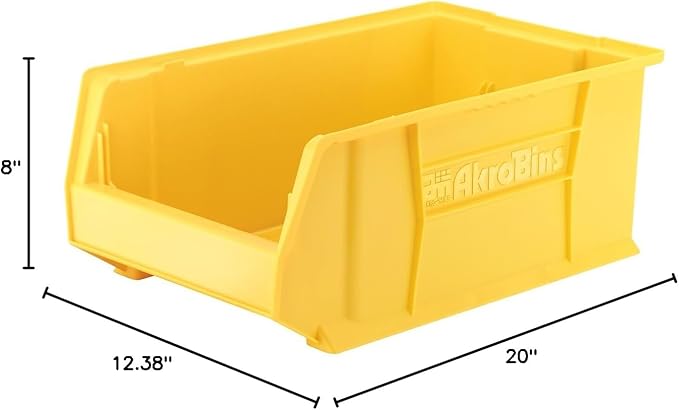 Akro-Mils 30281 Super-Size AkroBins Plastic Storage Bins, Space-Saving Stackable Bins for Garage, Classroom, Warehouse Organization, 20" L x 12" W x 8" H, Yellow, 3-Pack - Image 11