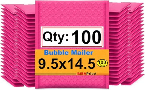 iMBAPrice 100-Pack #4 (9.5" x 14.5") Premium Hot Pink Color Self Seal Poly Bubble Mailers Padded Shipping Envelopes (Total 100 Bags) by iMBAPrice