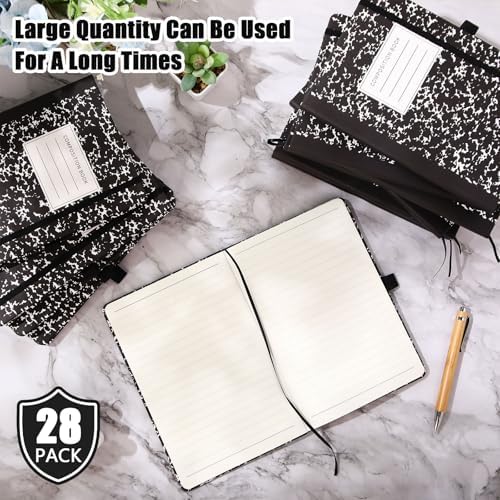 Laumoi 28 Pack A5 PU Leather Lined Notebook Journal, Black,Marble - Image 3