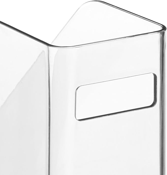 mDesign Plastic Slim Vertical File Folder Storage Organizer Bin with Handle - Hold Notebooks, Binders, Envelopes, Magazines for Home Office, Work Desktops, Ligne Collection, 2 Pack, Clear - Image 4
