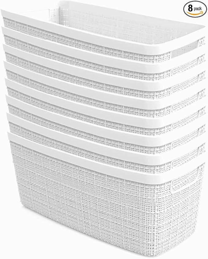 Curver Set of 8 Slim 6.8L Jute Decorative Plastic Organization and Storage Baskets - Perfect Bins for Home Office, Closet Shelves, Kitchen Pantry and All Bedroom Essentials, White by Unknown