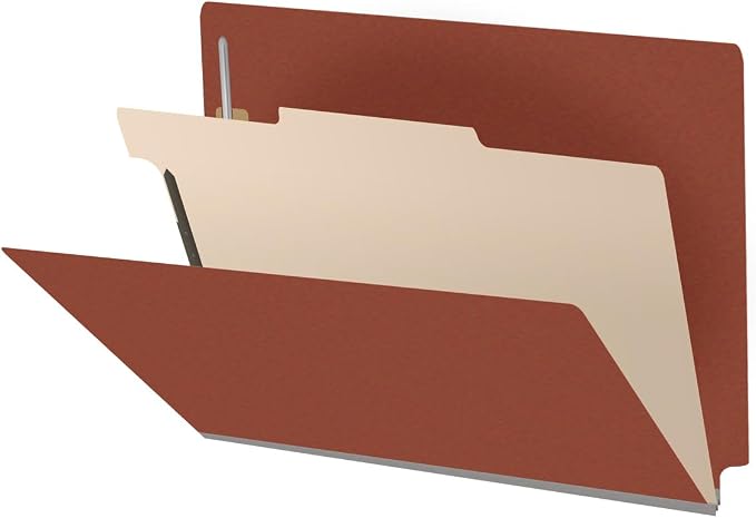 25 Pt. Pressboard Classification Folders, Full Cut End Tab, Letter Size, 1 Divider, Brick Red (Box of 10) by Ecom+Folders