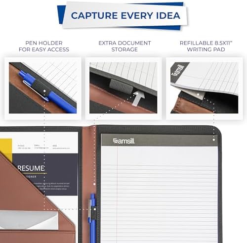 Samsill Contrast Stitch Leather Padfolio and Business Portfolio for Men and Women, Resume/Document Organizer with Writing Pad, Tan - Image 6