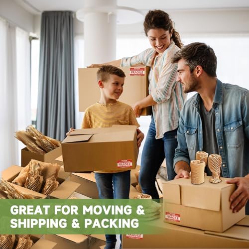 Honeycomb Packing Paper Wrap 15''x12000" (1000 ft), Substitute Alternative for Bubble Cushioning Wrap for Moving Shipping Packaging, Recyclable Moving Supplies with 48 Fragile Sticker Labels - Image 5
