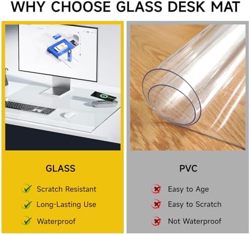 VASUHOME 32" x 20" Premium Tempered Glass Desk Mat with Beveled Edge - Ergonomic Desk Protector, Crystal Clear, Dry Erase Surface, Ideal Table Top Protector for Home & Office - Image 3