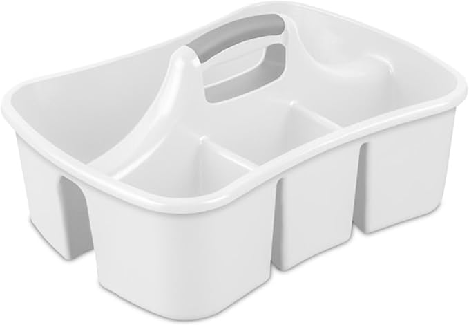 Sterilite Divided Ultra Caddy Storage Organizer for Bathroom, White 18-Pack | Large Organization Holders and Stackable Plastic Containers for Toilet, Sink, Laundry, and Kitchen Cleaning Supplies by Sterilite
